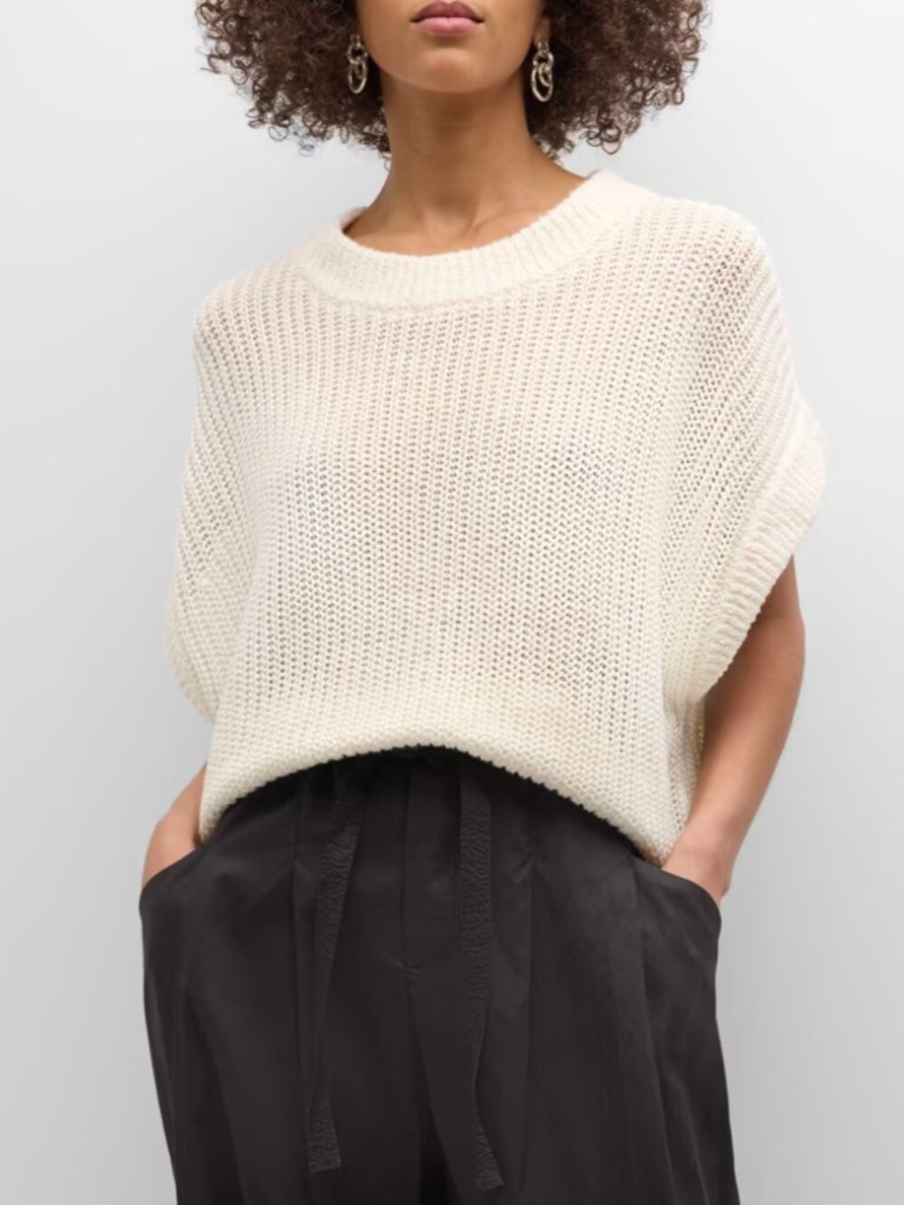 Apiece Apart Oliva Dolman-Sleeve Knit Linen Vest in Cream, Size M/L